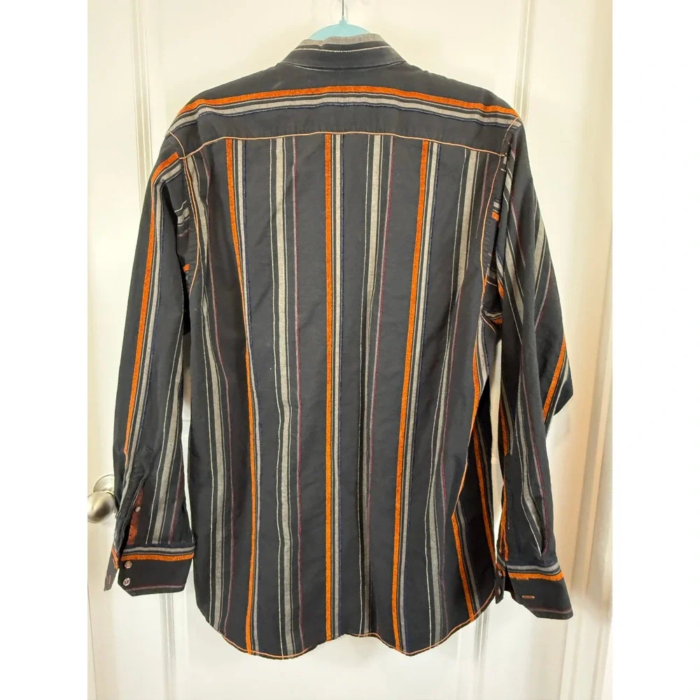 Ike Behar Men's‎ XL Western Button Down Shirt Gray Orange Striped Cowboy Ranch
